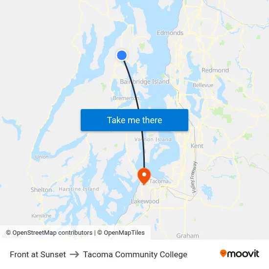 Front at Sunset to Tacoma Community College map
