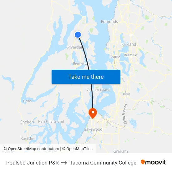 Poulsbo Junction P&R to Tacoma Community College map