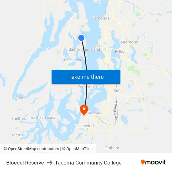 Bloedel Reserve to Tacoma Community College map