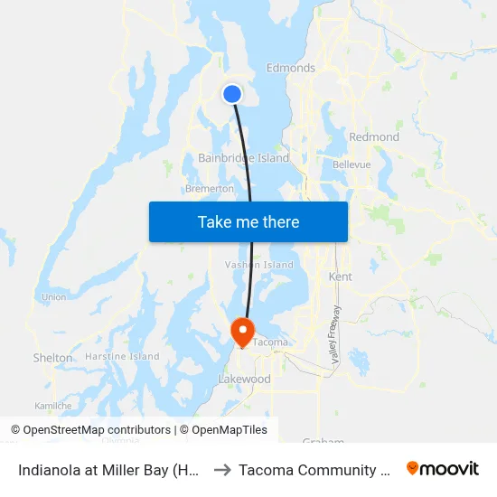 Indianola at Miller Bay (Hatchery) to Tacoma Community College map