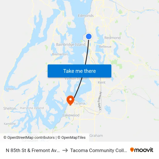 N 85th St & Fremont Ave N to Tacoma Community College map