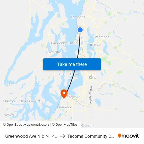 Greenwood Ave N & N 145th St to Tacoma Community College map