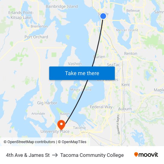 4th Ave & James St to Tacoma Community College map