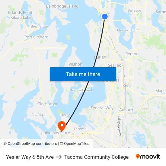 Yesler Way & 5th Ave to Tacoma Community College map