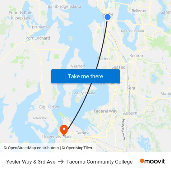 Yesler Way & 3rd Ave to Tacoma Community College map
