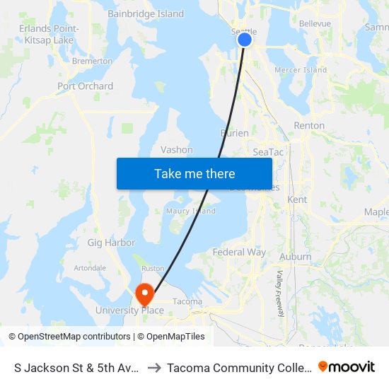 S Jackson St & 5th Ave S to Tacoma Community College map