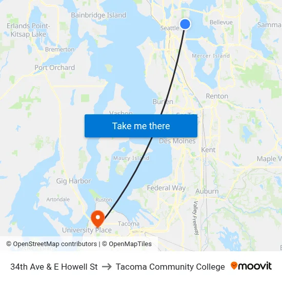 34th Ave & E Howell St to Tacoma Community College map