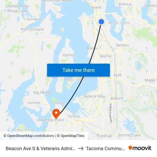 Beacon Ave S & Veterans Administration Hospital to Tacoma Community College map