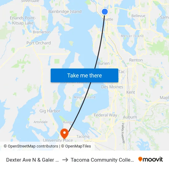 Dexter Ave N & Galer St to Tacoma Community College map