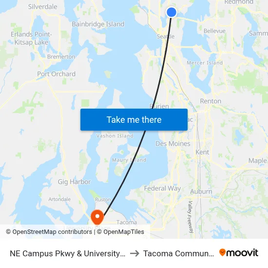 NE Campus Pkwy & University Way NE - Bay 2 to Tacoma Community College map