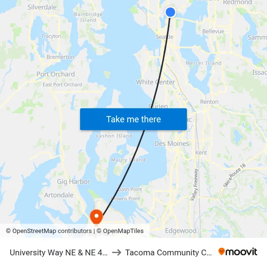 University Way NE & NE 41st St to Tacoma Community College map