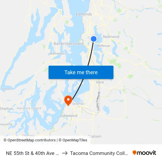 NE 55th St & 40th Ave NE to Tacoma Community College map