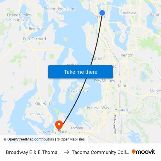 Broadway E & E Thomas St to Tacoma Community College map