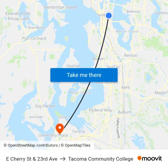 E Cherry St & 23rd Ave to Tacoma Community College map