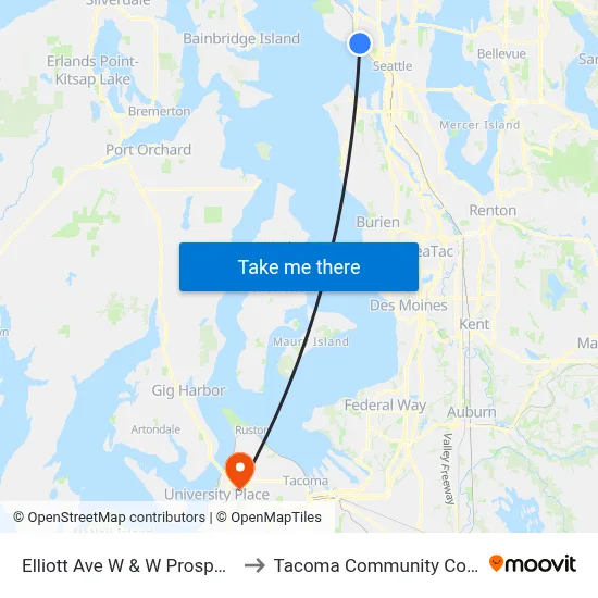 Elliott Ave W & W Prospect St to Tacoma Community College map