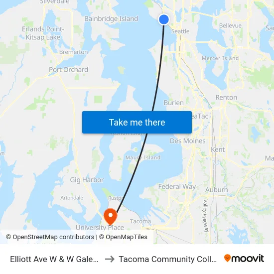 Elliott Ave W & W Galer St to Tacoma Community College map