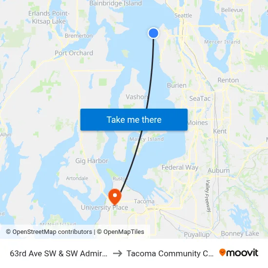 63rd Ave SW & SW Admiral Way to Tacoma Community College map