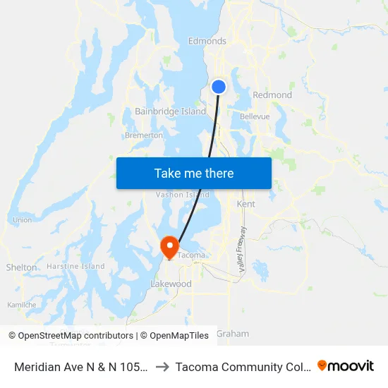 Meridian Ave N & N 105th St to Tacoma Community College map