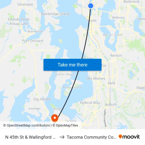 N 45th St & Wallingford Ave N to Tacoma Community College map