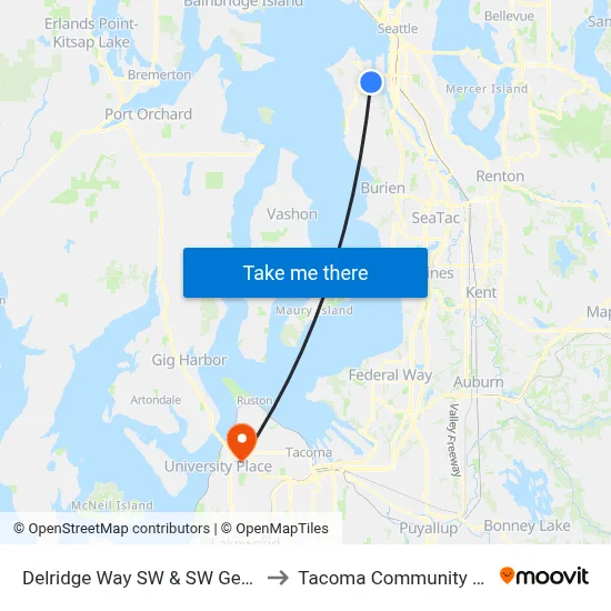 Delridge Way SW & SW Genesee St to Tacoma Community College map