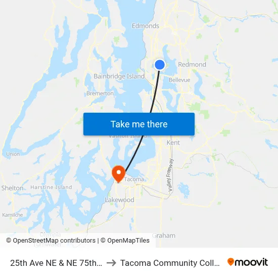25th Ave NE & NE 75th St to Tacoma Community College map