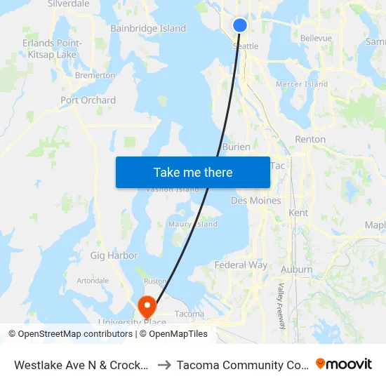 Westlake Ave N & Crockett St to Tacoma Community College map