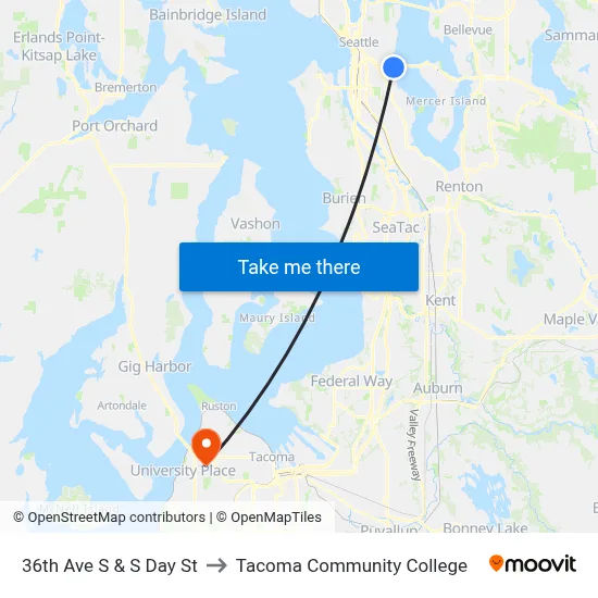 36th Ave S & S Day St to Tacoma Community College map