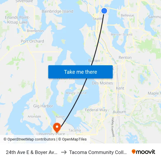 24th Ave E & Boyer Ave E to Tacoma Community College map