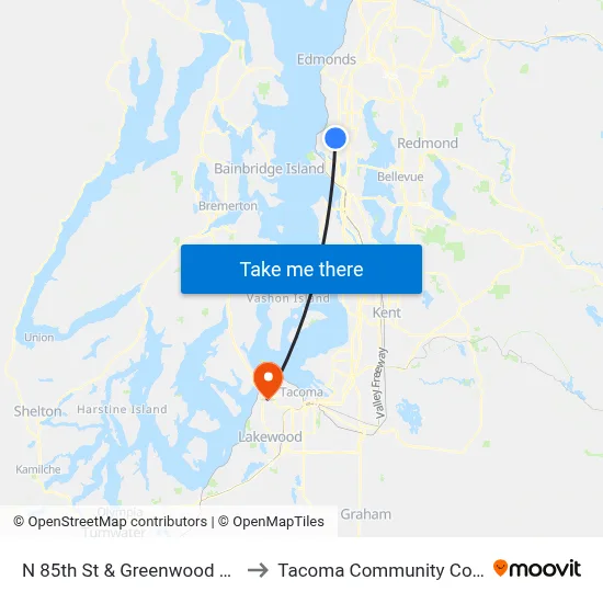 N 85th St & Greenwood Ave N to Tacoma Community College map