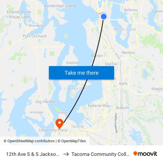 12th Ave S & S Jackson St to Tacoma Community College map