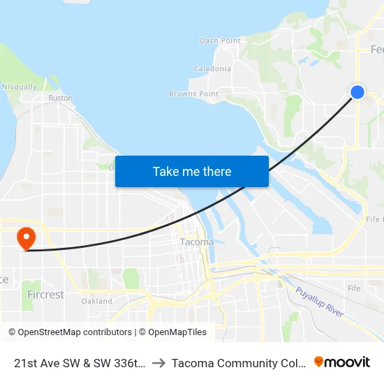 21st Ave SW & SW 336th St to Tacoma Community College map