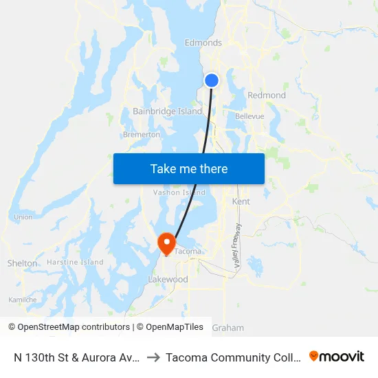 N 130th St & Aurora Ave N to Tacoma Community College map