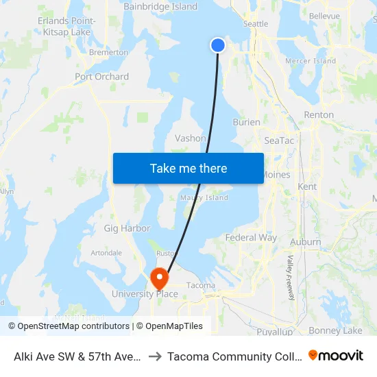 Alki Ave SW & 57th Ave SW to Tacoma Community College map