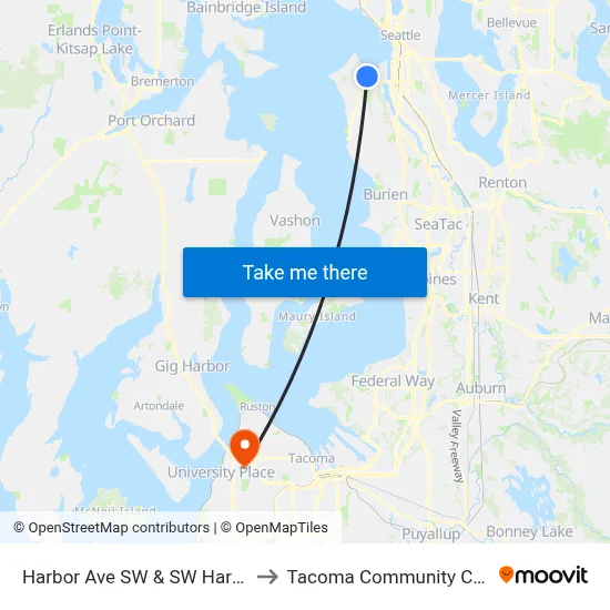 Harbor Ave SW & SW Harbor Ln to Tacoma Community College map