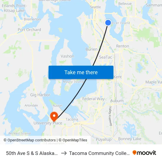 50th Ave S & S Alaska St to Tacoma Community College map