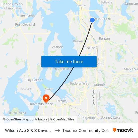 Wilson Ave S & S Dawson St to Tacoma Community College map