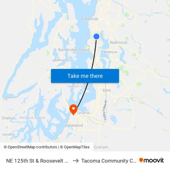 NE 125th St & Roosevelt Way NE to Tacoma Community College map