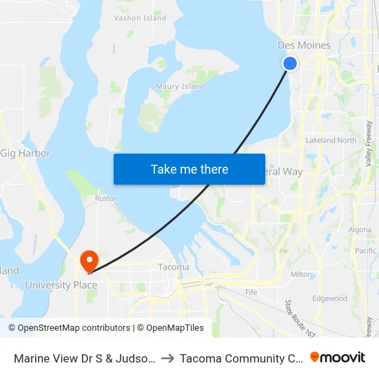Marine View Dr S & Judson Park to Tacoma Community College map