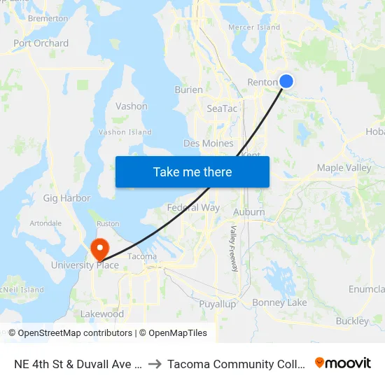 NE 4th St & Duvall Ave NE to Tacoma Community College map