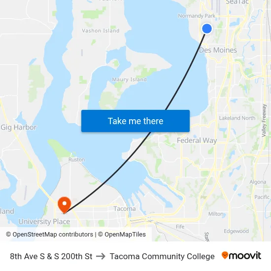 8th Ave S & S 200th St to Tacoma Community College map