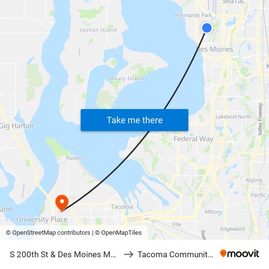 S 200th St & Des Moines Memorial Dr S to Tacoma Community College map