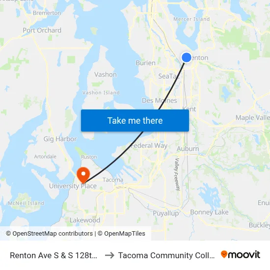 Renton Ave S & S 128th St to Tacoma Community College map