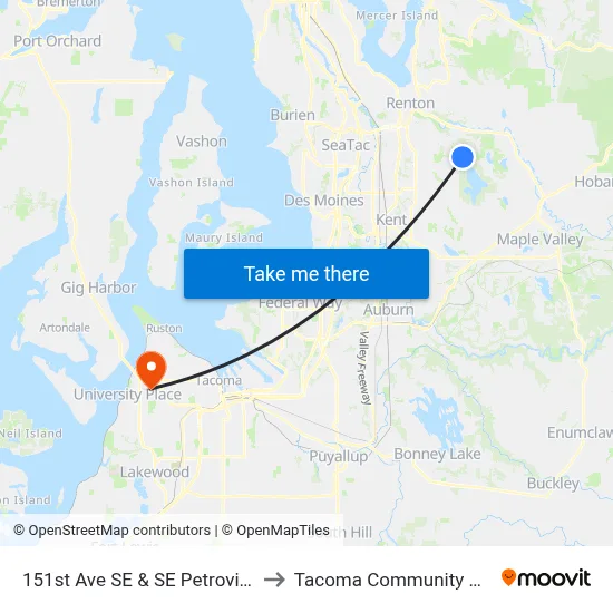151st Ave SE & SE Petrovitsky Rd to Tacoma Community College map