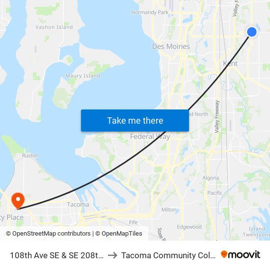 108th Ave SE & SE 208th St to Tacoma Community College map
