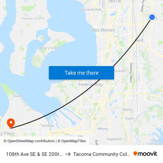 108th Ave SE & SE 200th St to Tacoma Community College map