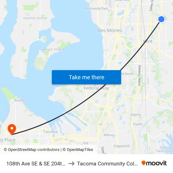 108th Ave SE & SE 204th St to Tacoma Community College map