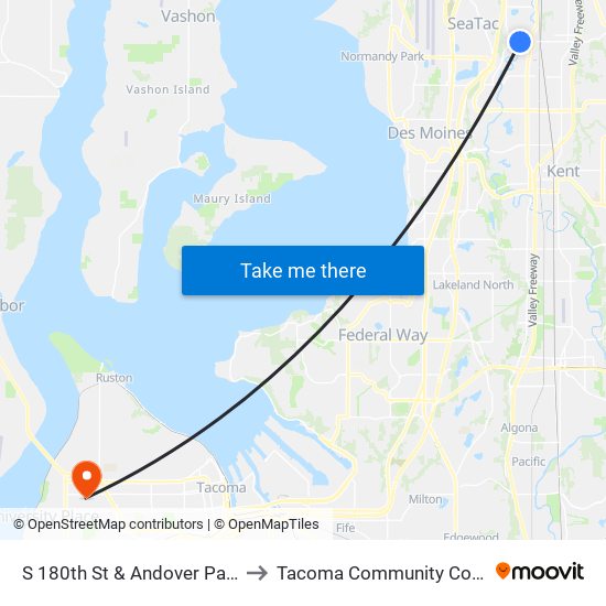 S 180th St & Andover Park W to Tacoma Community College map