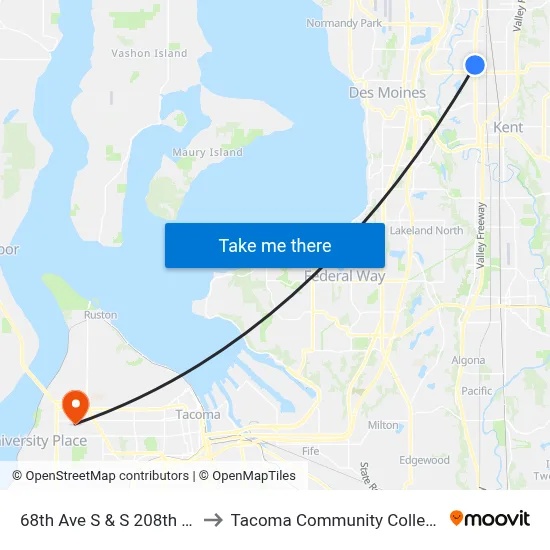 68th Ave S & S 208th St to Tacoma Community College map