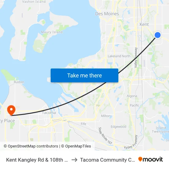 Kent Kangley Rd & 108th Ave SE to Tacoma Community College map