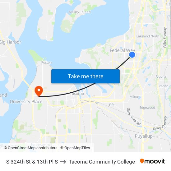 S 324th St & 13th Pl S to Tacoma Community College map